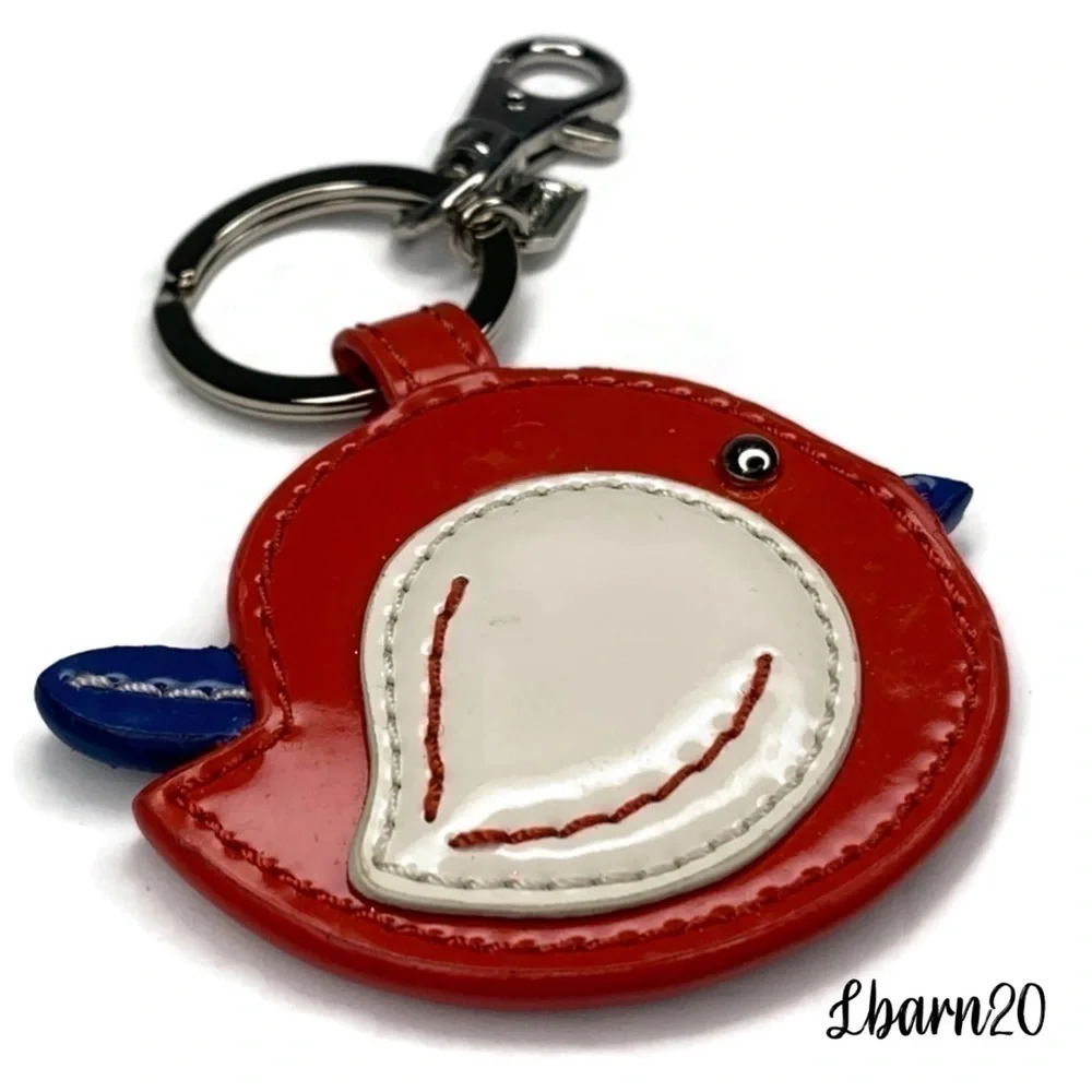 Coach Vintage Patent Red Leather Bird Keychain Fob Flappy Cardinal